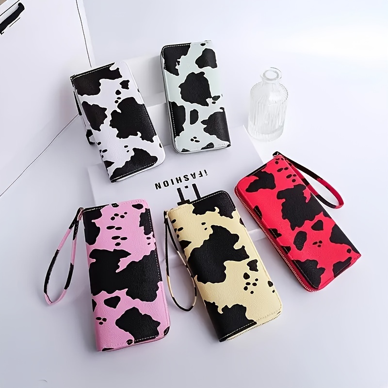 Pzuqiu Brown Cow Print Long Wallet for Women PU Leather Credit
