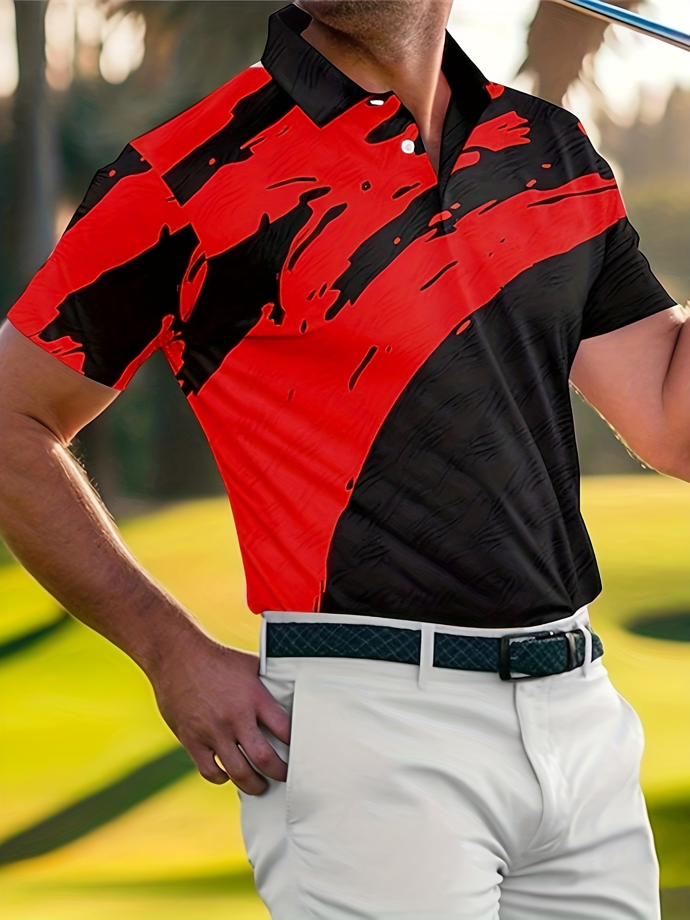 Men's Comfy Golf Print Shirt Casual Slightly Stretch - Temu Canada