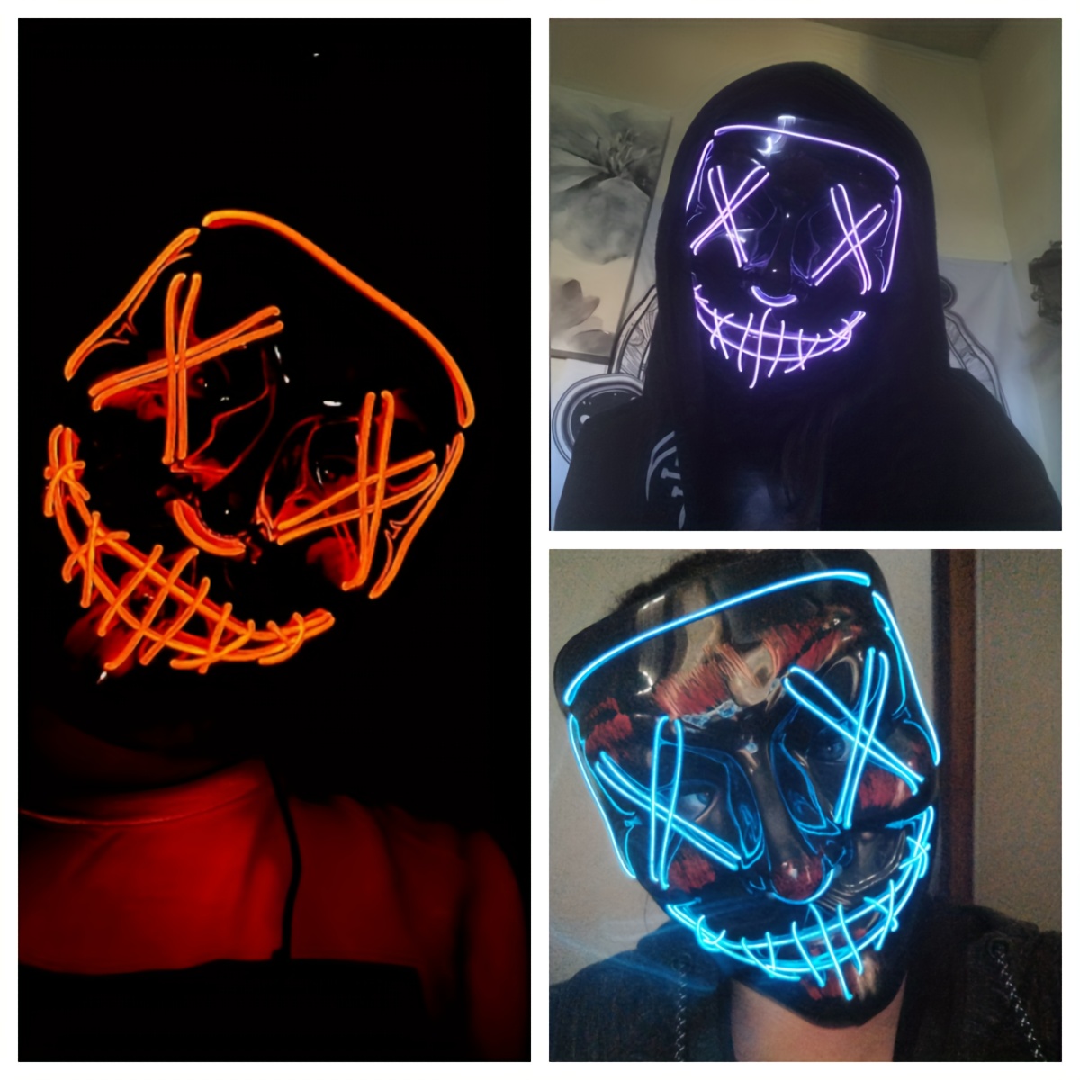 Masque Halloween LED, Masque Lumineux Halloween,Masques Halloween Cosplay  LED, pour Décoration Fête Fe