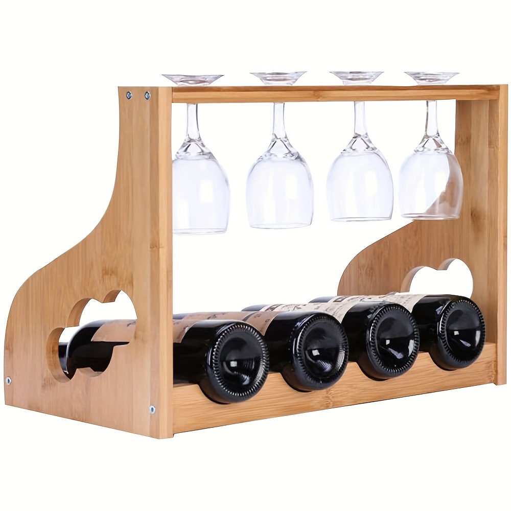 DEOUNY Wine Glass Drying Rack Bamboo Storage Shelf Bottle Display Holder  Office Home Kitchen Supplies Barware