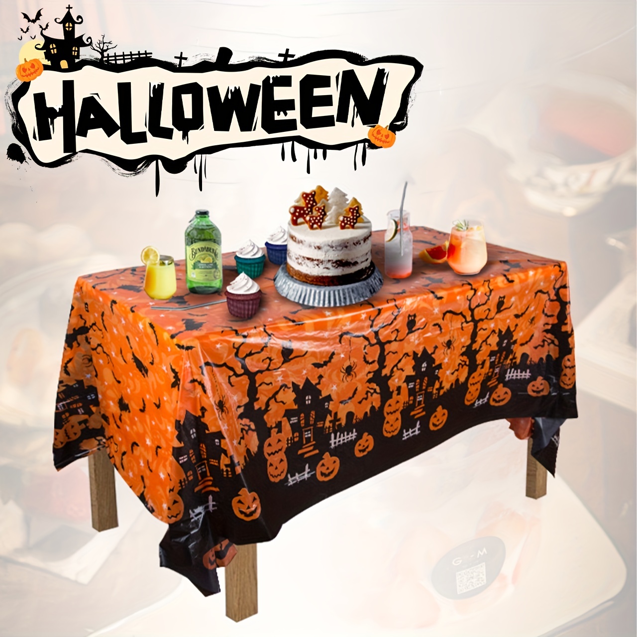 Waterproof Halloween Tablecloth 220x130cm Disposable Plastic Cover Spooky Decor