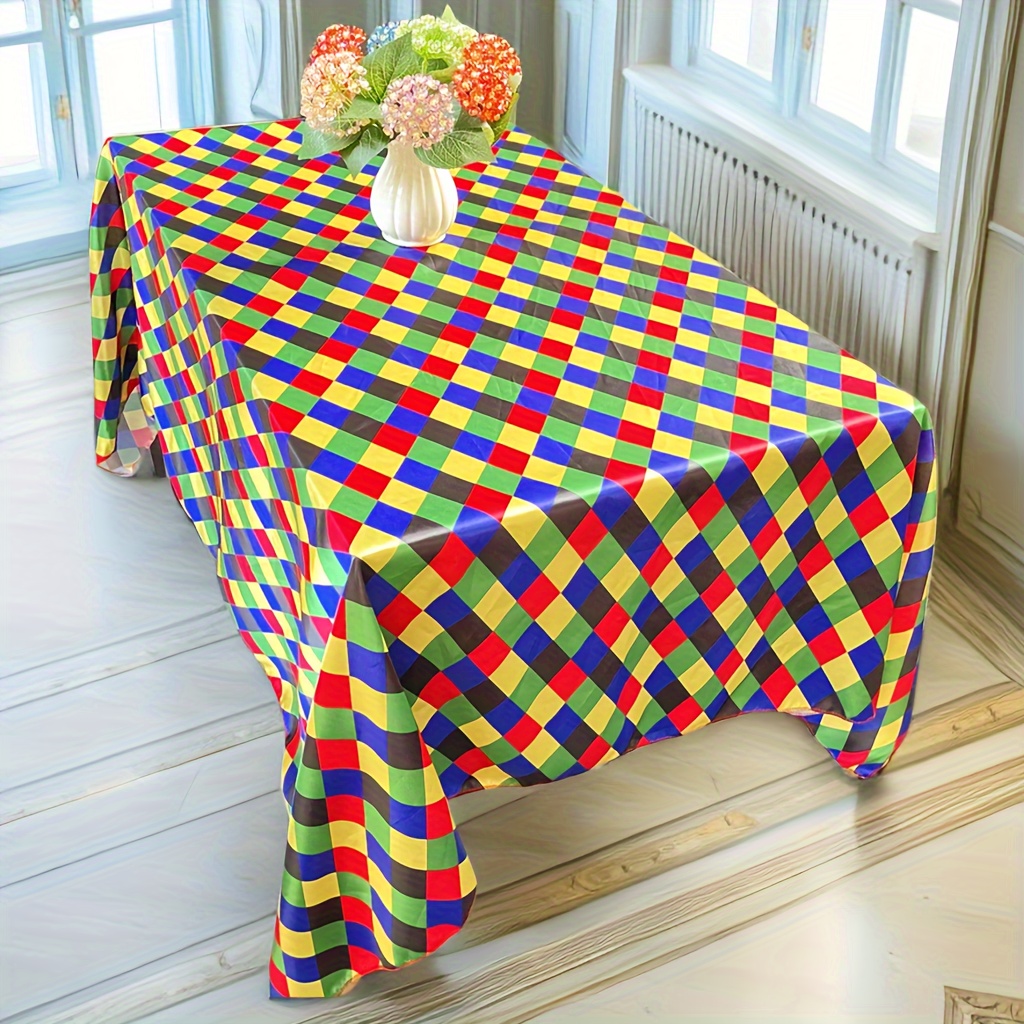 Simple Modern Colorful Checkered Encrypted Satin Tablecloth