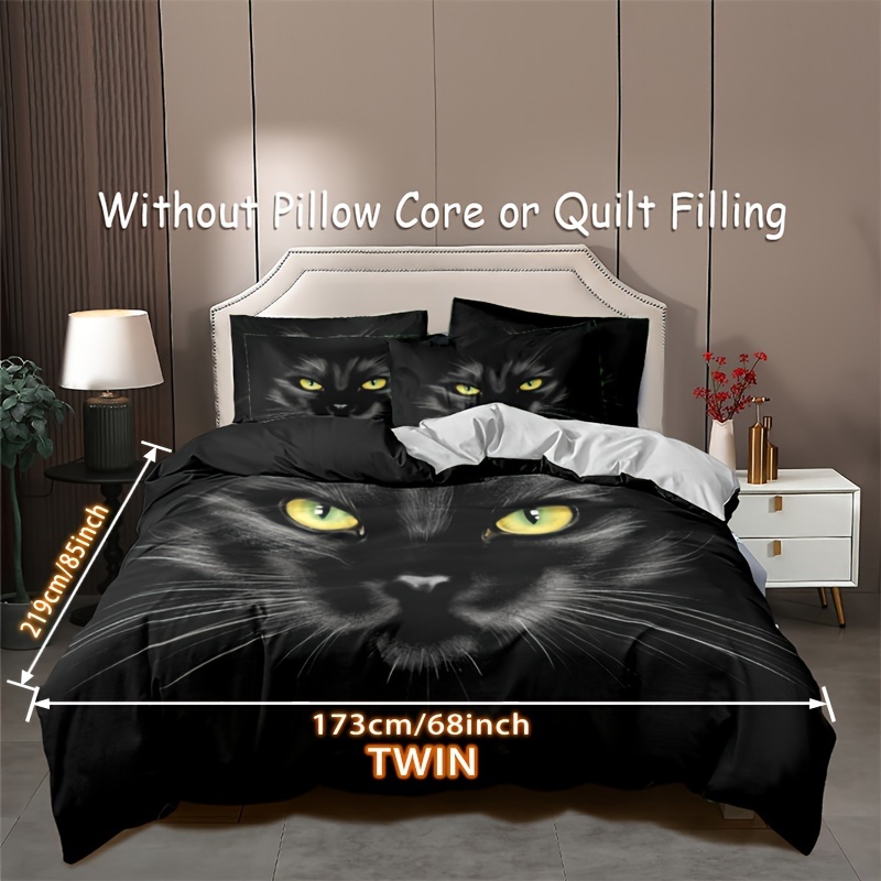 TEMU 3pcs Duvet Cover Set, Black Cat Print Bedding Set, Soft Comfortable Duvet Cover, For Bedroom, (1*duvet Cover + 2*pillowcase, Without Core))