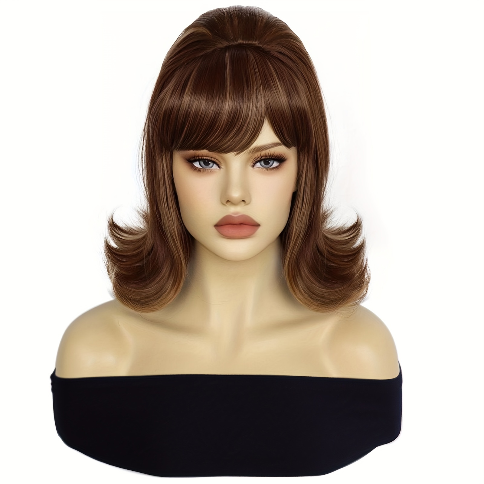 

Synthetic Hair Short 12 Inch Brown Mix Blonde Retro Beehive Flip Wigs With For Halloween Christmas School Thanksgiving Day