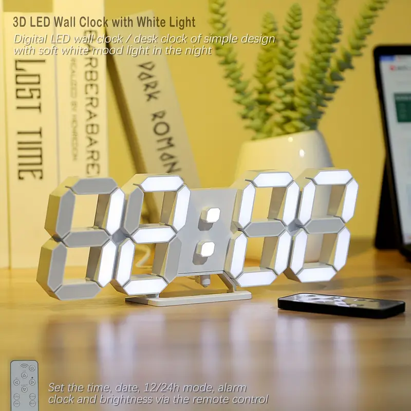 1pc Digital LED Clock 9.7 Wall Clock For Bedroom, Table Clock Large  Digital Clock Alarm Clock With Remote Control 12/24H Temp, Dimming, Light  Up Cloc