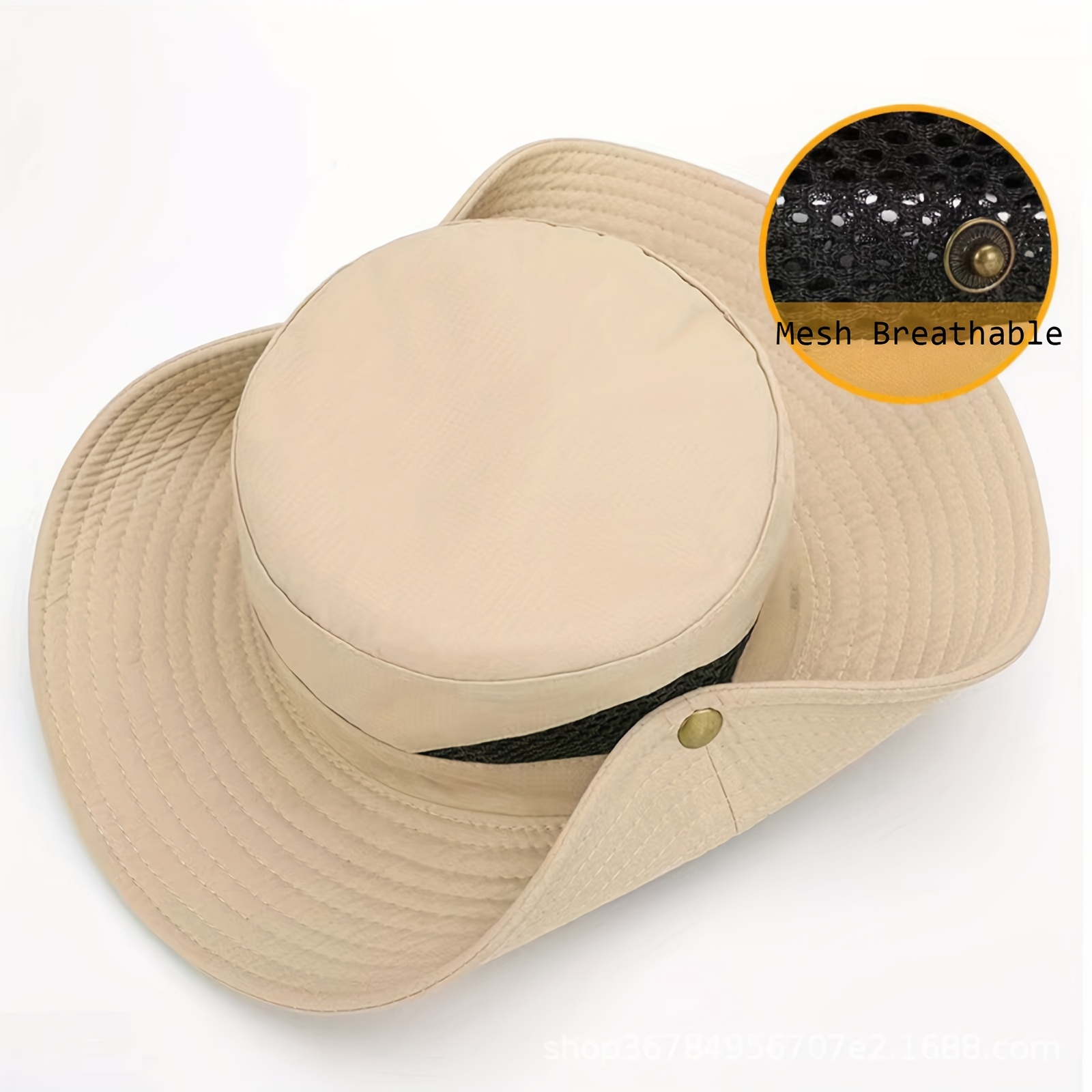 Sporty Boonie Hat, Wide Brim Breathable Sun Protection Fisherman Hat with Button and Rope for Fishing Hiking Cycling,Temu