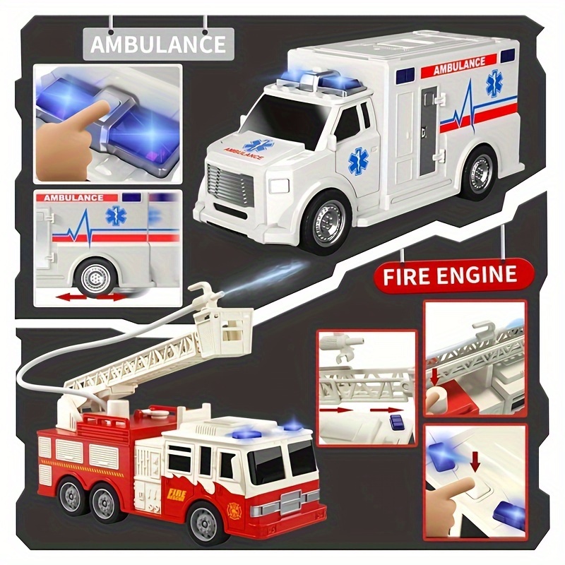 Coffret 4 vehicules secours et accessoires police ou pompier 