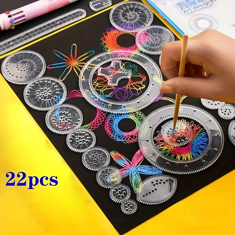 

22pcs Ruler Set: Create Stunning Spiral Drawings With Transparent Magic Templates! Unlock Your Creative Potential!