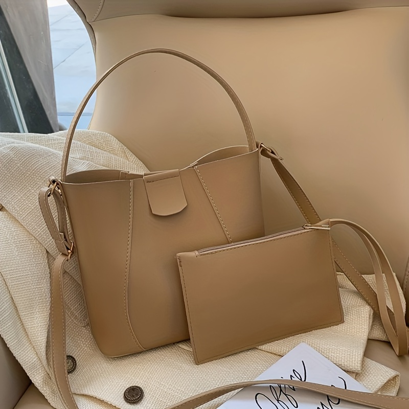 2pcs/set Solid Color Mini Women's Handbag And Crossbody Bag With