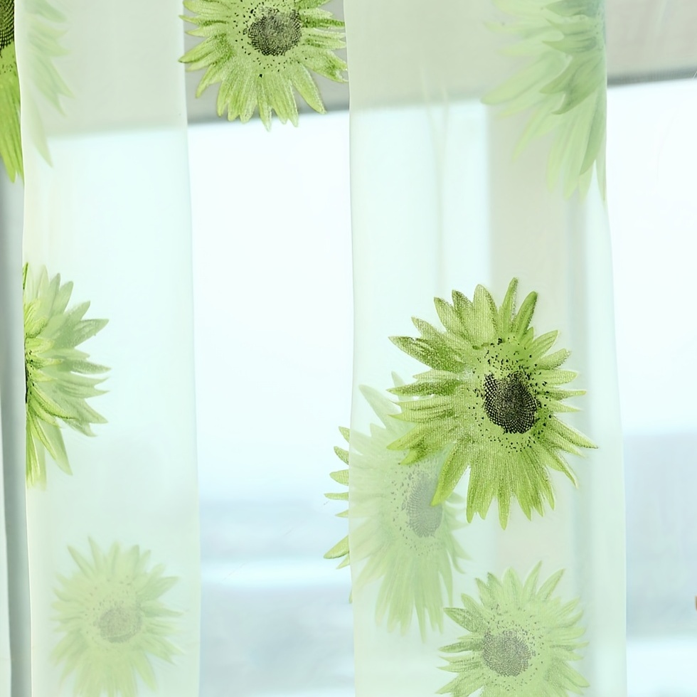 1pc simple thin flower sheer curtain sunflower printed rod pocket window treatment for bedroom office   room study home decor room decoration aesthetic curtain details 8