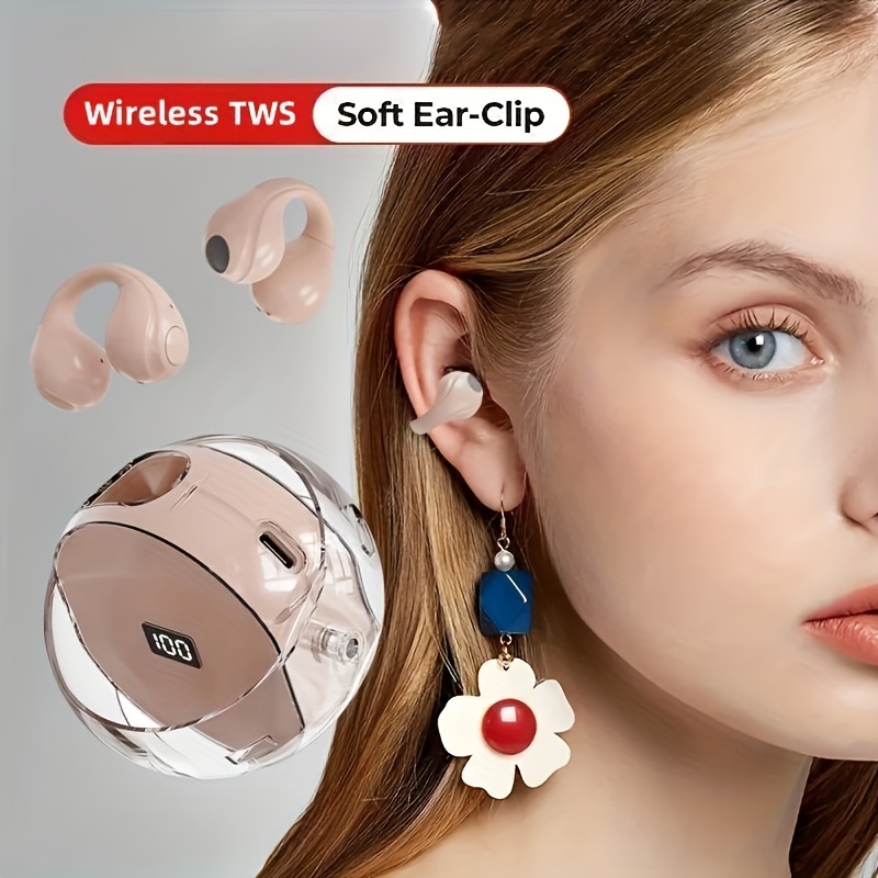 Auriculares de conducción ósea con clip de oreja Bluetooth 5.3, sin dolor,  inalámbrico, con clip de oreja abierto, impermeable, mini auriculares