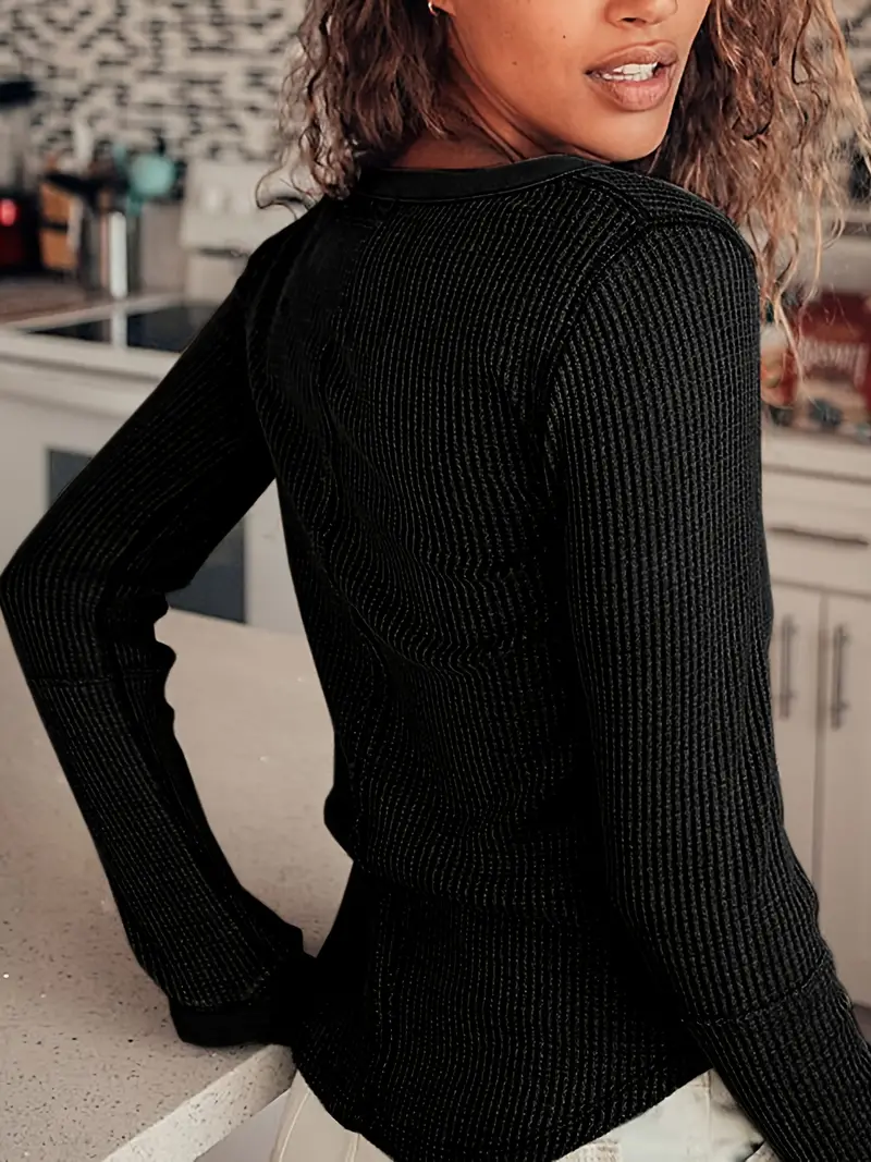 Women's T shirt Long Sleeve Half Button Waffle Knit T shirt - Temu