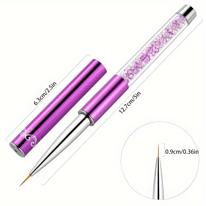 Purple Rod With Diamonds And Pen Cap For Nail Art, Fine Line Drawing Pen For Floral Designs, Nail Brush Tool