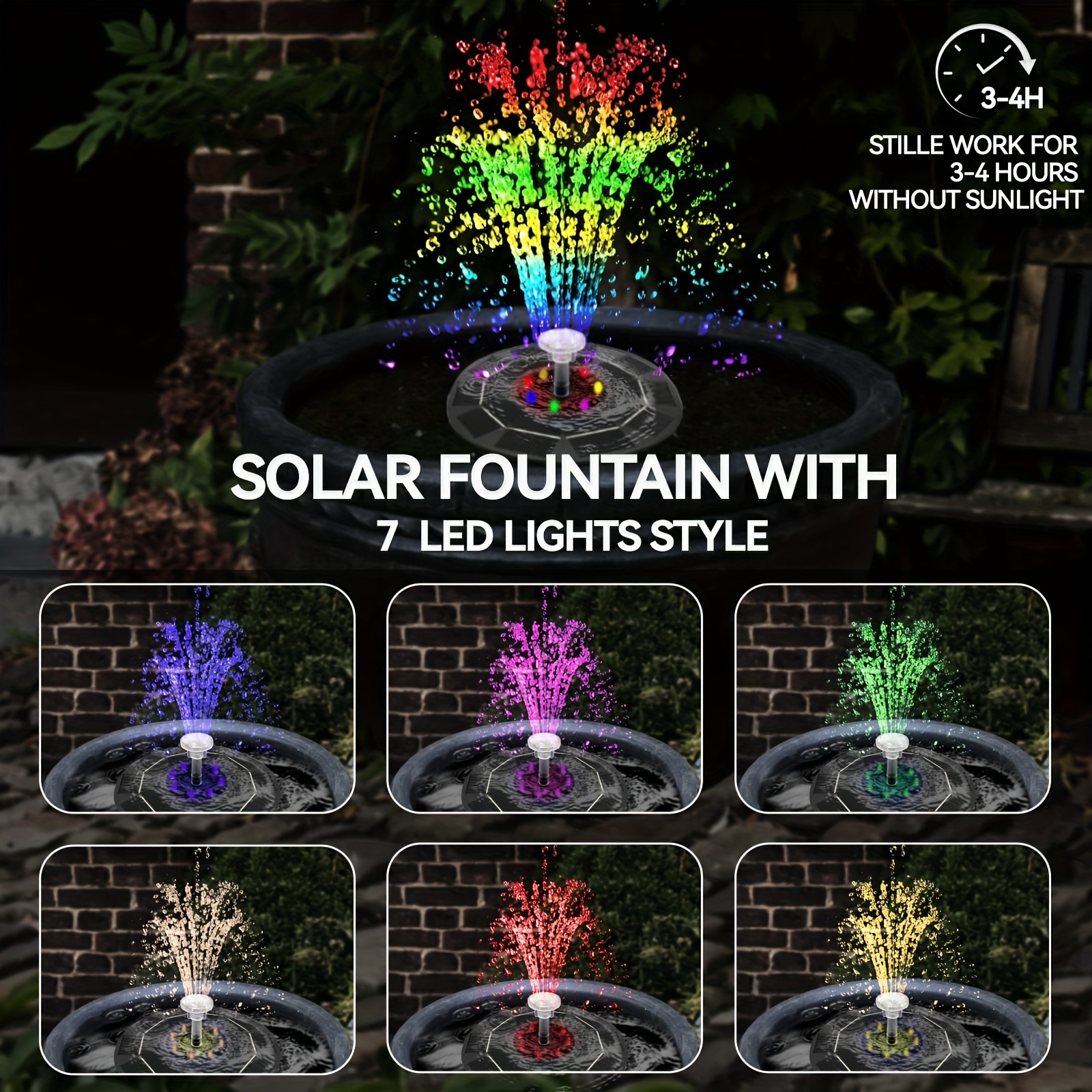 Fuente Solar 1 Pieza Fuente Jardín Bomba Agua Solar Led 3w - Temu