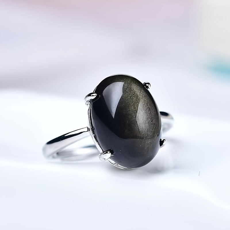 

1pc Golden Obsidian Adjustable Ring, Simple Style Ring Suitable For Men Women Daily Wear