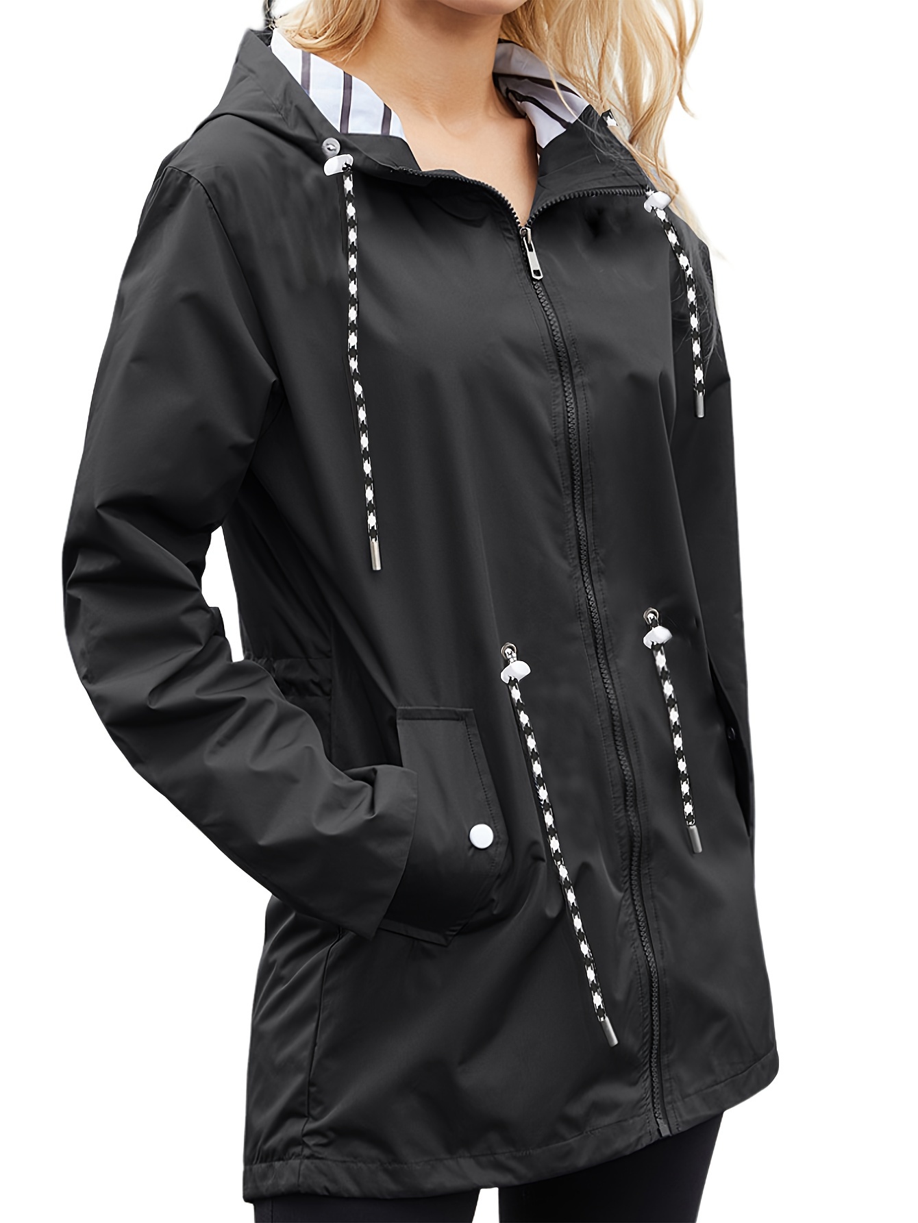 33,000ft Packable Rain Jacket Women Lightweight Waterproof Raincoat with Hood Cycling Bike Jacket Windbreaker, Women's, Size: Large, Black