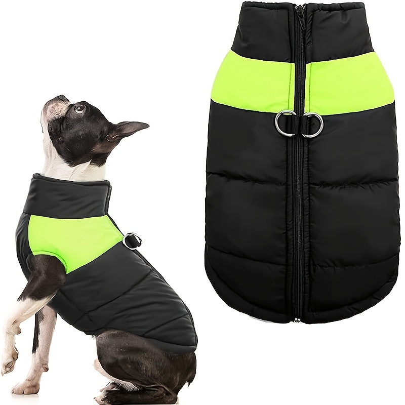 Warm Dog Jacket, Zip Up Dog Vest Fluff Coat With Double D Ring Leash,  Waterproof Dog Clothing, Reflective Dog Snow Suit For Cold Weather