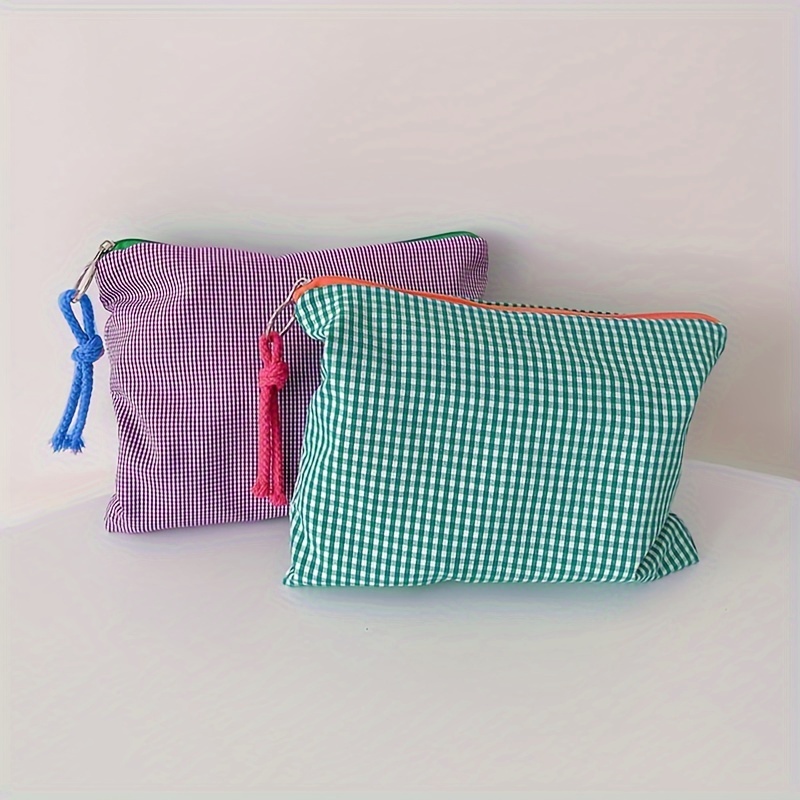 

1pc Simple Plaid Makeup Bag, Large Capacity Cosmetic Storage Bag Toiletry Bag, Gift For Girls Women