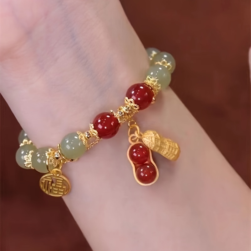 1pc 6/8/10/12/14mm Cute Candy Color Tourmaline Chalcedony Beaded Bracelet, Colorful Chalcedony Hand String for Teen Girls,Temu