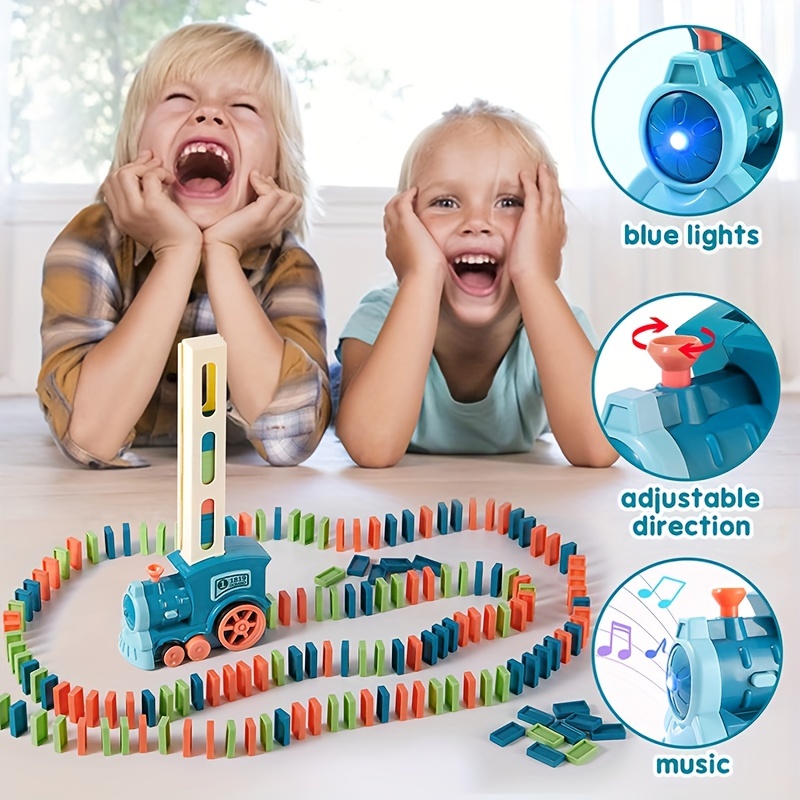Kids Electric Domino Train Car Set With Sound & Light Automatic Laying Dominoes  Blocks Game DIY Educational Toys For Children 