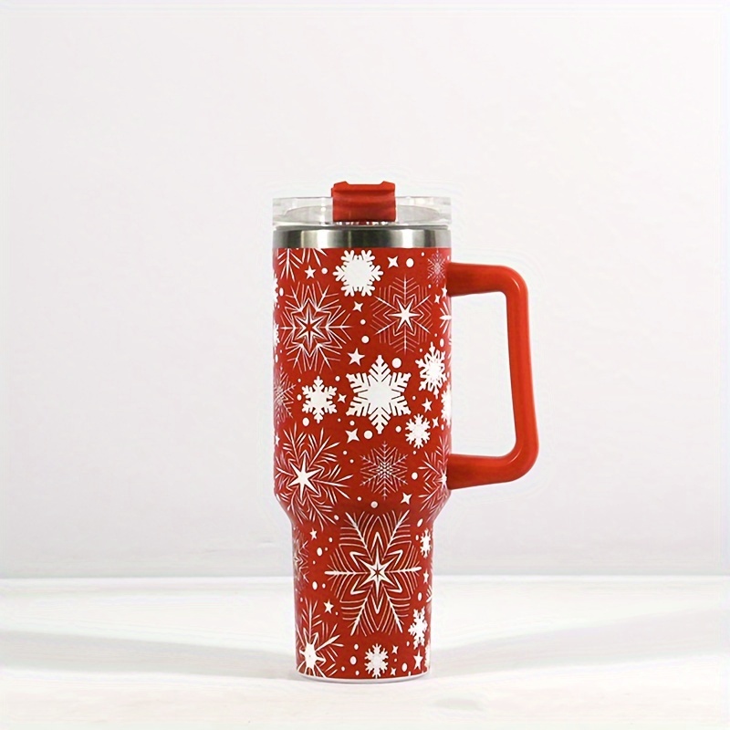 1pc 1200ml/40oz Portable Engraved Christmas Tumbler With Handle