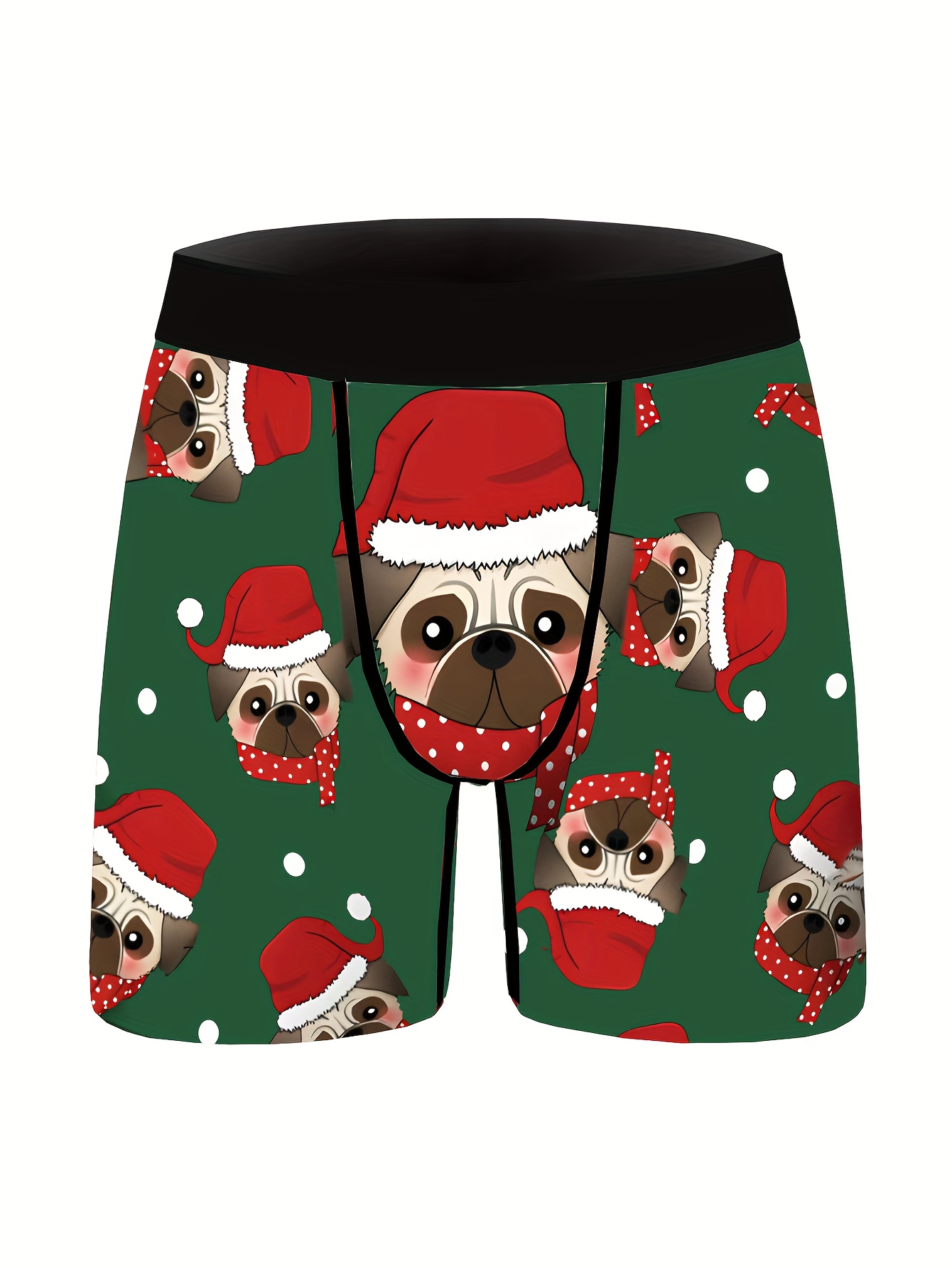 1pc Puppy Dog With Christmas Hat Print Men's Fashion Novelty Long Boxer  Briefs Shorts, Breathable Soft Comfy Boxer Trunks, Men's Underwear