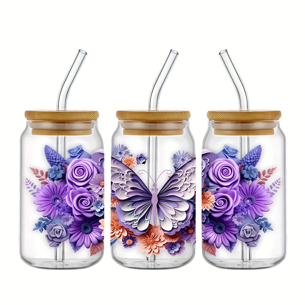 5pcs/Set Waterproof Mama Design Floral Sticker For 16oz Glass Cups