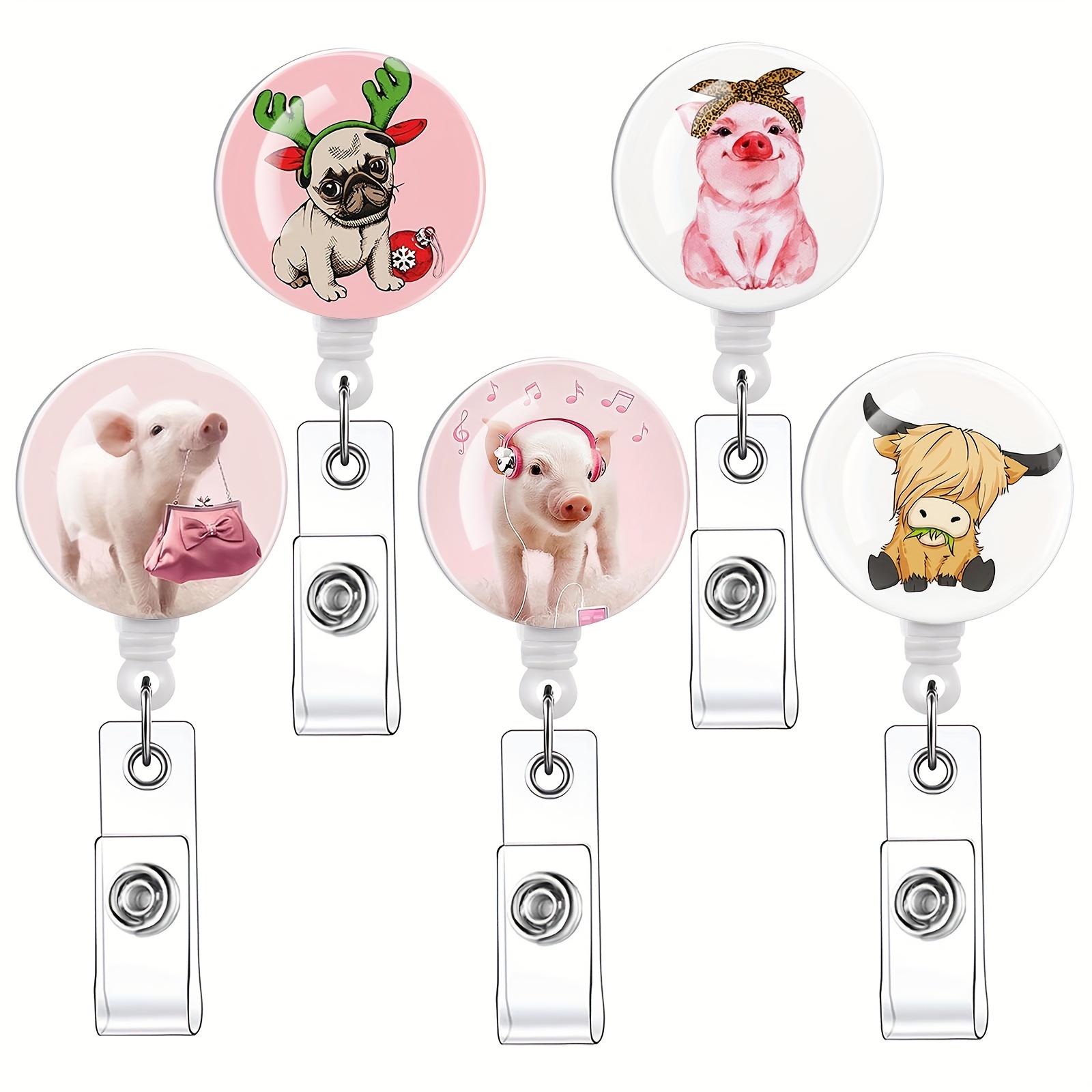 5pcs Funny Pet Pig Badge Reels Retractable Badge Holders, Id Badge Holder  Retractable Clip, Cute Badge Reel Retractable Lanyards For Id Badges, Nurse