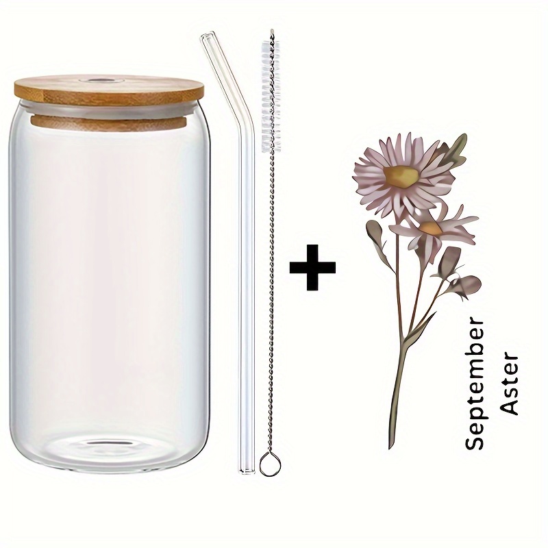 SEPTEMBER - Aster >> 20 oz Glass Cup with Lid + Straw