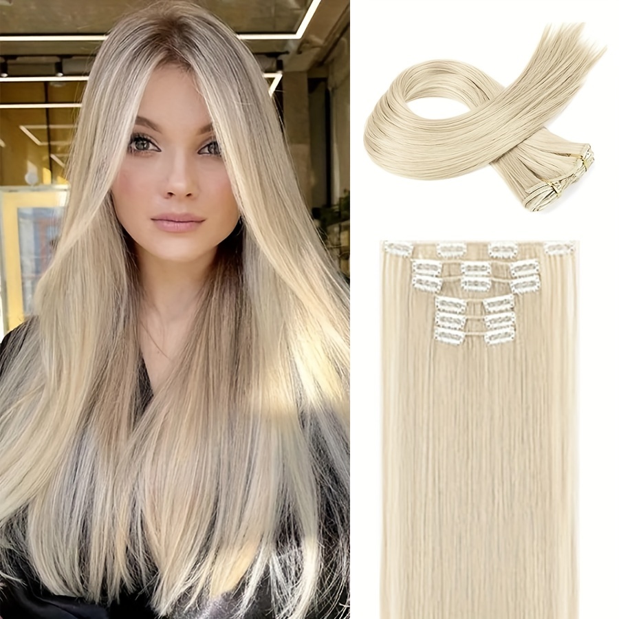 

24 Inch Long Straight Hair Clip In Hair Extensions Synthetic Wig For Women Daily Use 1b# Hair Clips Hair Accessories