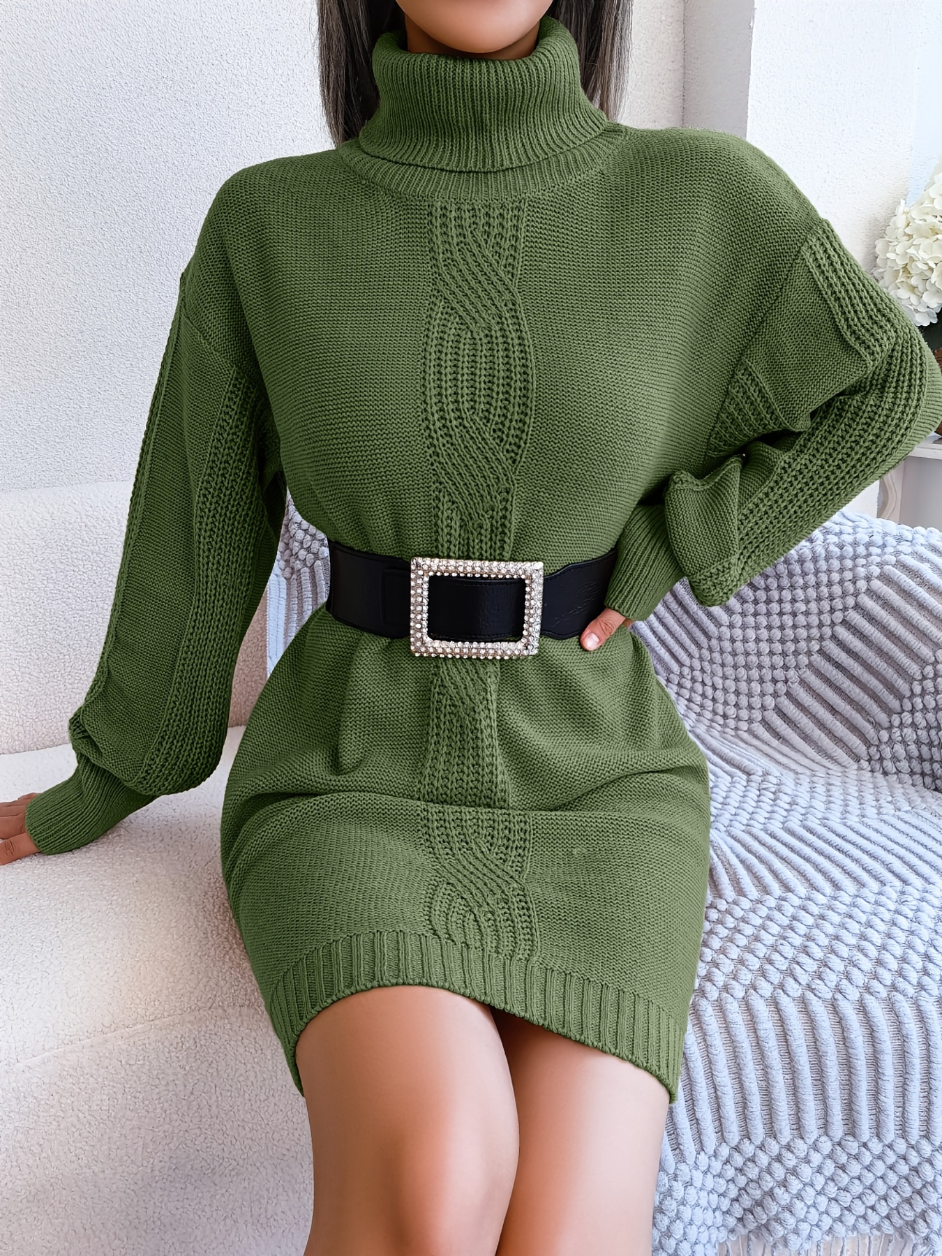  Langwyqu Womens Cable Knit Sweater Dress Sexy Long Sleeve  Bodycon Turtleneck Mini Fall Sweaters Dresses Army Green : Clothing, Shoes  & Jewelry