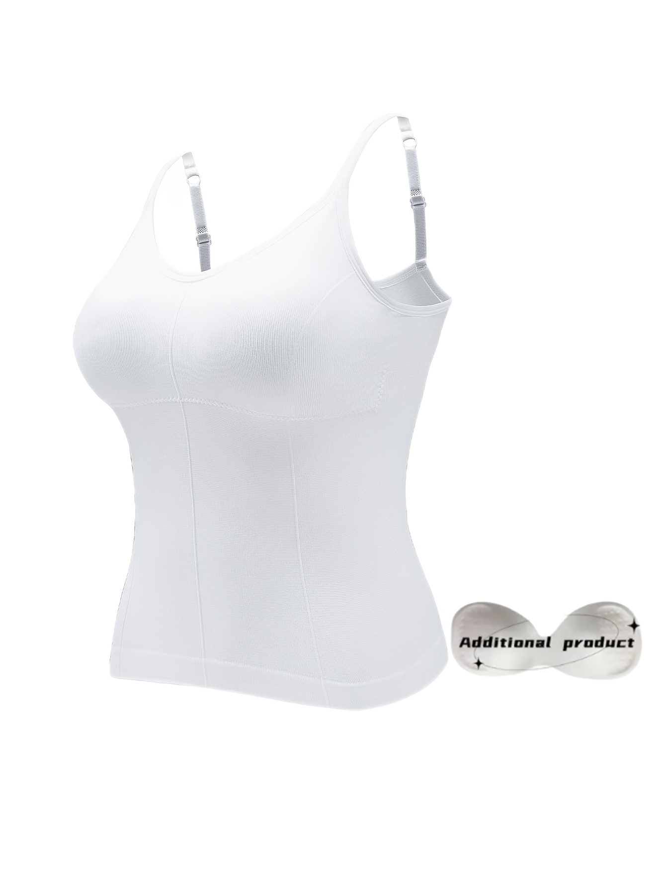 Women's Simple Solid Color Comfortable Body Sculpting Adjustable Strap Top  Built In Bra Tank Top White XL 