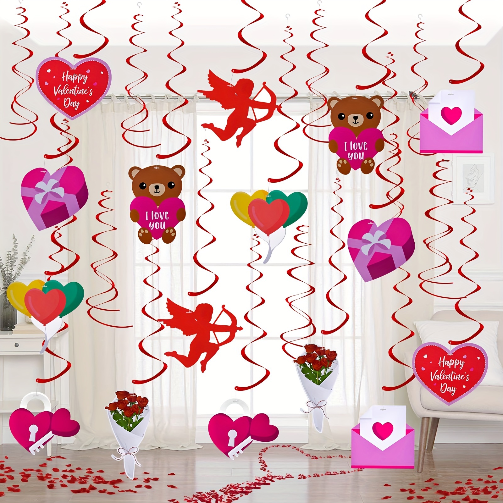 Decoraciones colgantes para el día de San Valentín, 36 piezas de decoración  colgante de techo de corazones de caramelo para el día de San Valentín