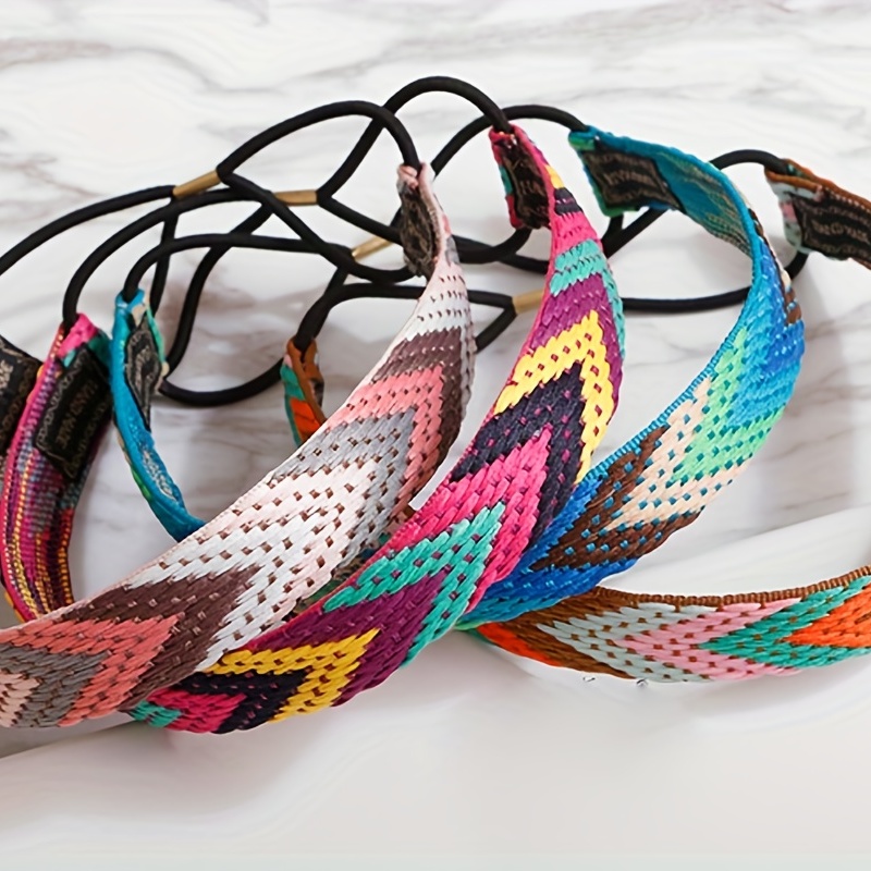 

Vintage Colorful Arrow Stripe Pattern Decor Headband Elastic Braided Headband Boho Hair Accessories For Women Girls