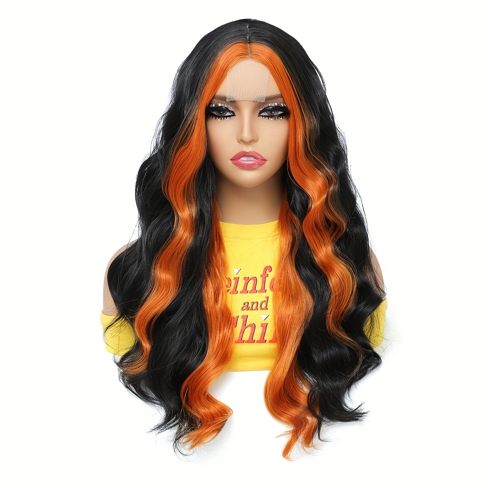 Highlight Green Skunk Stripe Wigs Loose Wave Synthetic Lace - Temu Canada