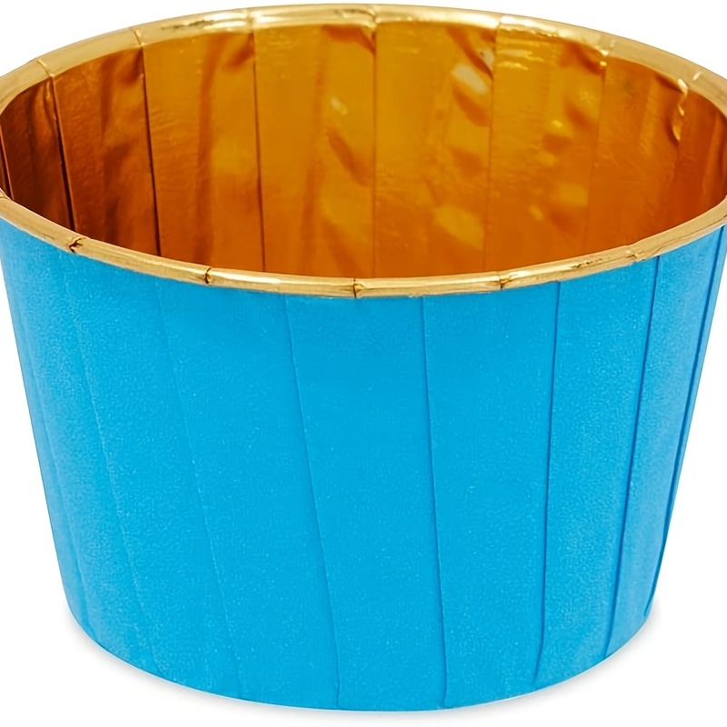 Blue and Gold Foil Cupcake Liners, Muffin Cups for Baking (2.75x1