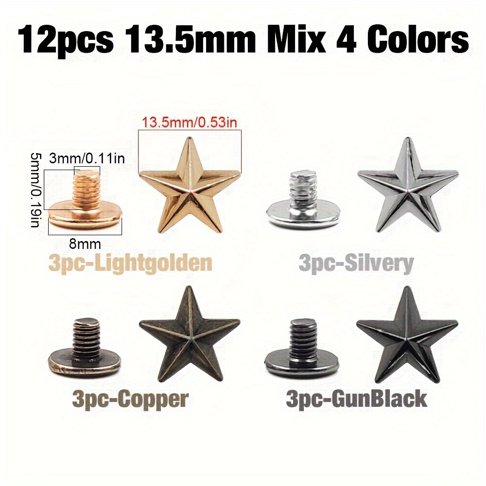Image of 10/12pcs 13.5mm Metal Star Rivets Studs Spikes Spots Buttons Leathercraft For Belt Bag Scrapbooking Shoes Cap Tags Clothes Additions