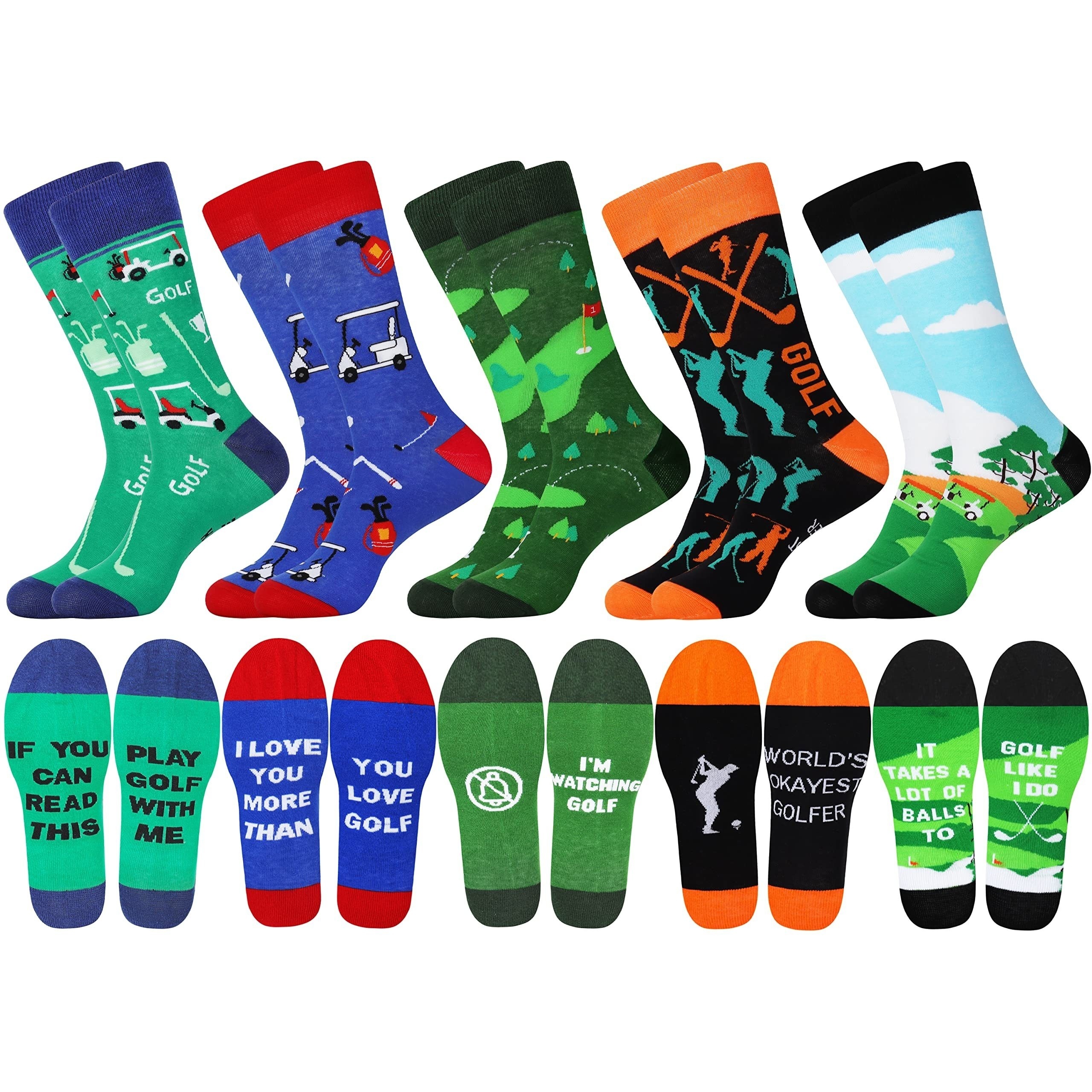

5pairs Men's Funny Cool Saying Print Cotton Comfortable Crew Socks, Novelty Happy Golf Socks Gifts For Him Dad Grandpa Husband Uncle Golfer