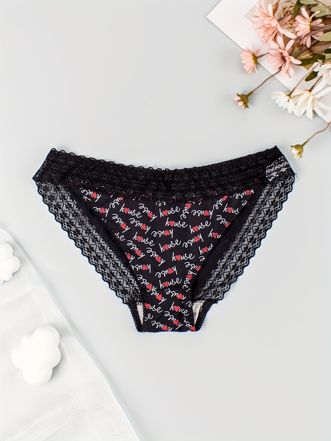 Strawberry Lace Trim Bikini Panties Cute Comfortable High - Temu