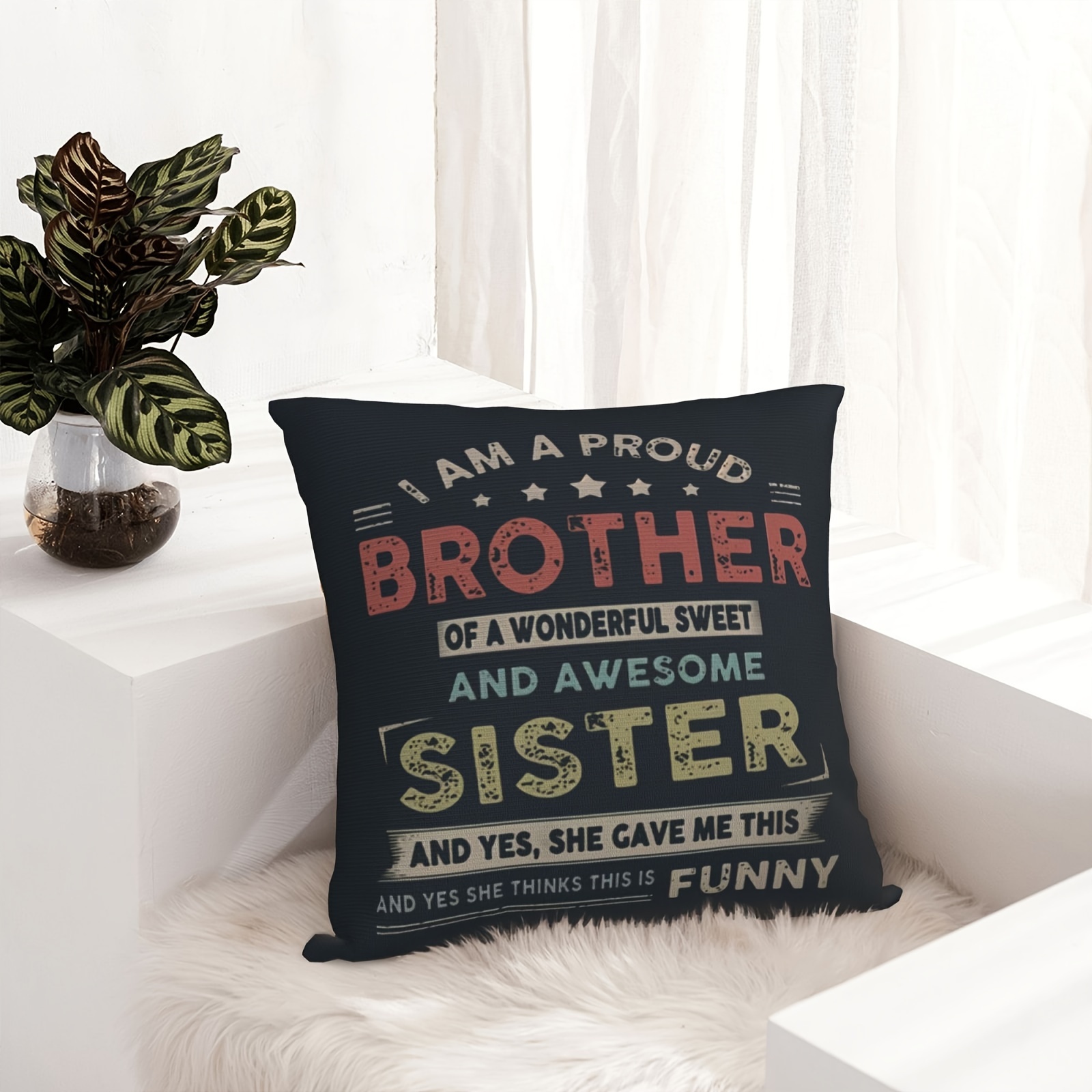 

1pc 18x 18in Throw Pillow Cover, Creative Warm Brother And Sister Pillowcase, A Gift For Brother And Sister, Decoration, Throw Pillow Case Cover For Sofa Bedroom