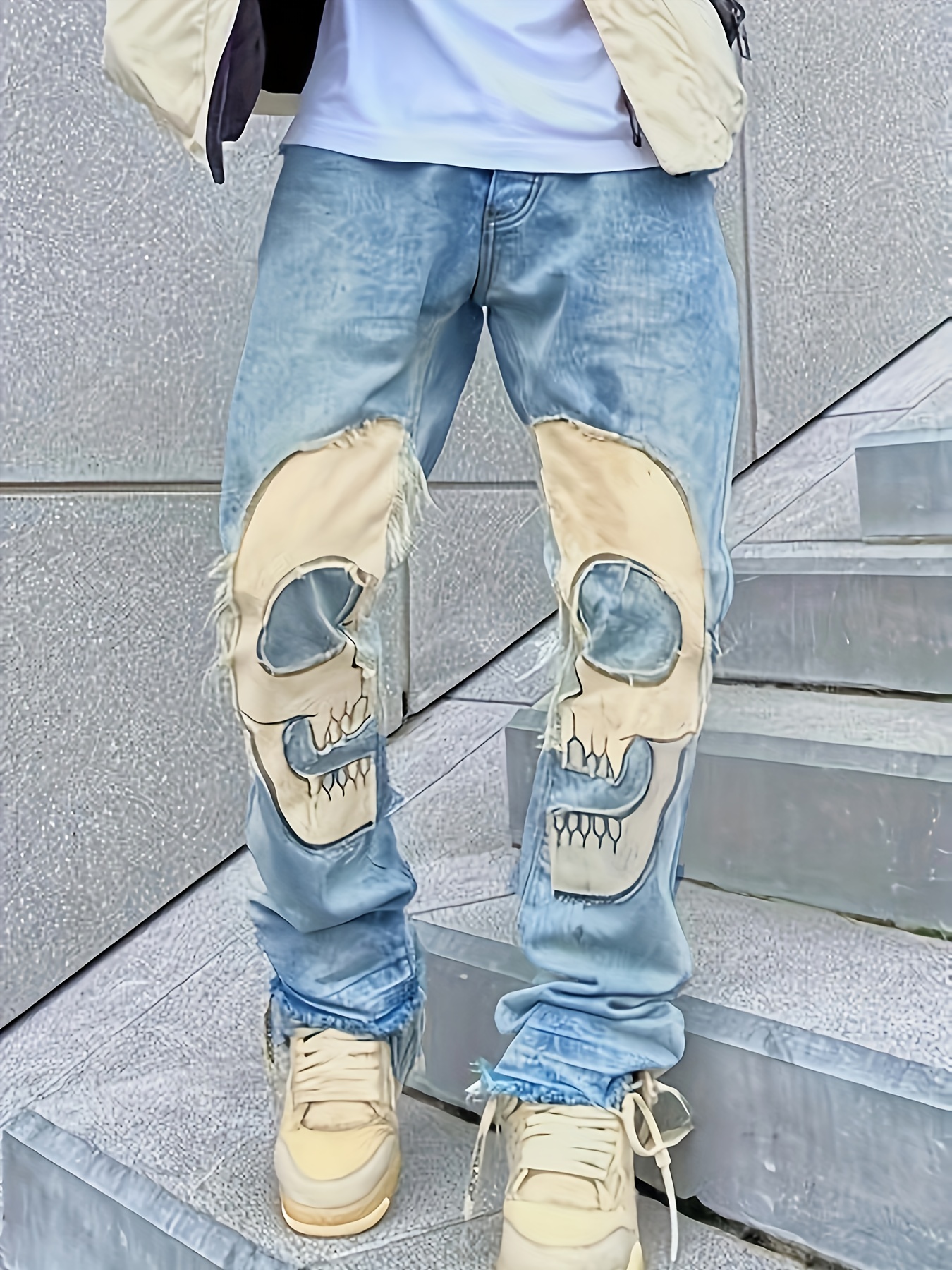Halloween Skull Print Hip Hop Style Jeans Men's Casual - Temu