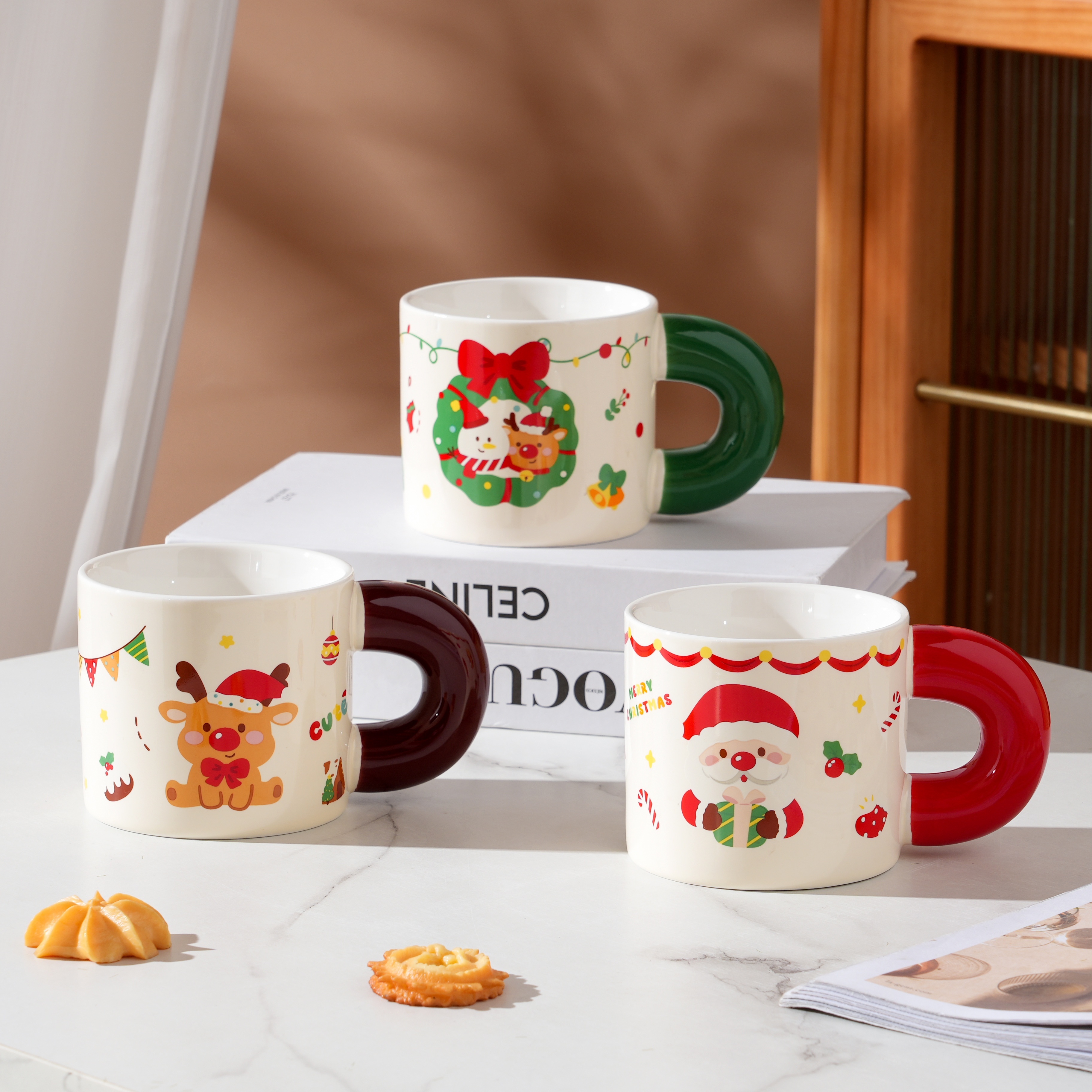 Biscuit Pattern Coffee Mug With Lid And Spoon Ceramic Coffee - Temu