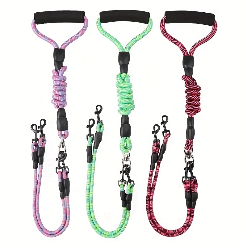 Wave Pattern Dual Dog Leash for Walking Two Dogs