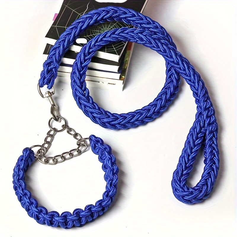 Braided Dog Leash Heavy Duty Nylon Training Walking Thick Rope Medium Large Dogs, Blue