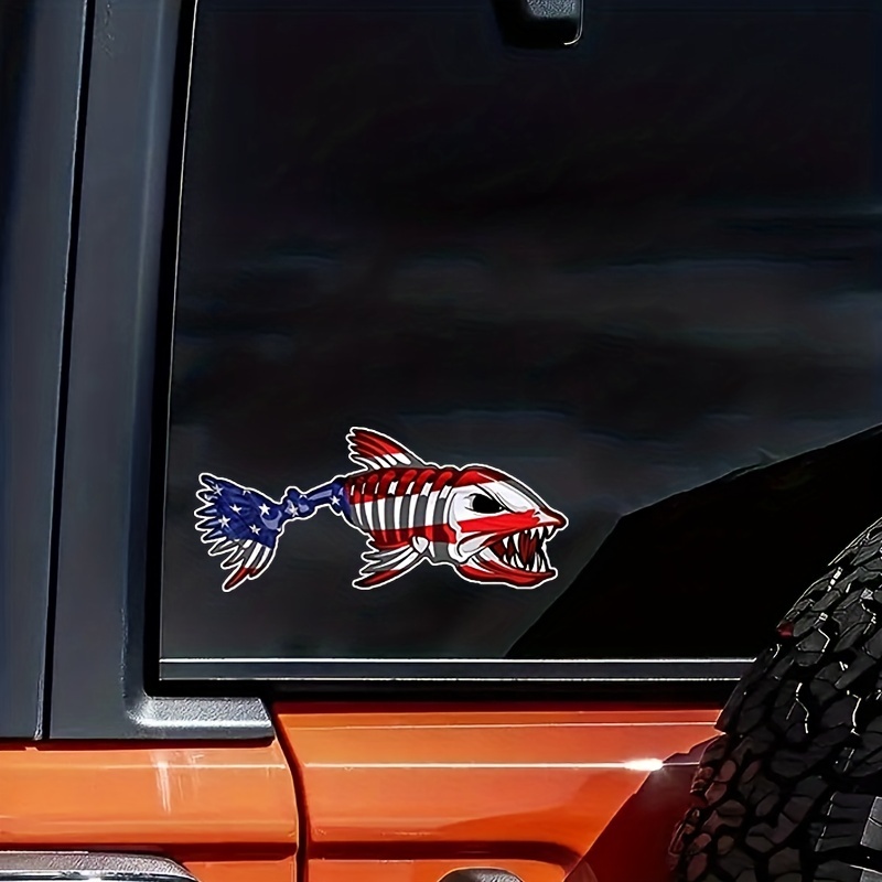  Shark Fish USA Flag Sticker Decal Fishing Bumper Sticker Fish  Patriotic United Auto Decal Car Truck Boat RV Real Life Rod Tackle Box