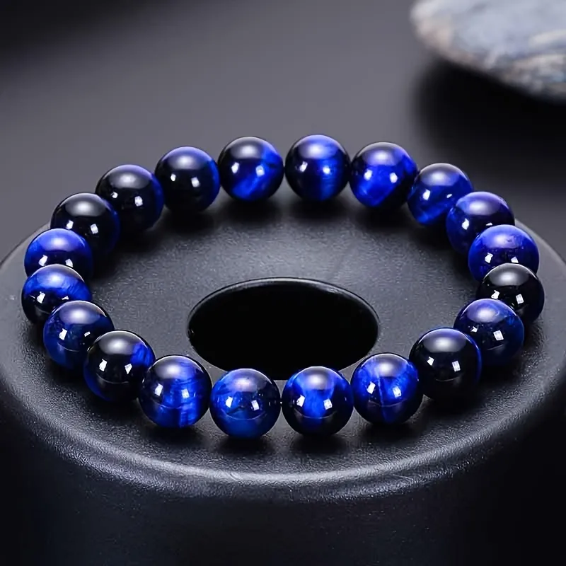 Fashion Blue Green Tiger Eye Bracelet Natural Stone Round Beads