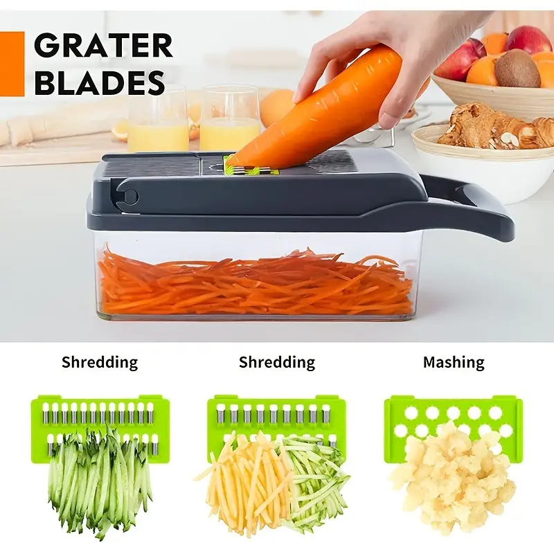 VRJISZTA - Cortador de verduras 13 en 1, cortador de alimentos, picador de  verduras con 8 cuchillas, recipiente de almacenamiento para ensalada de
