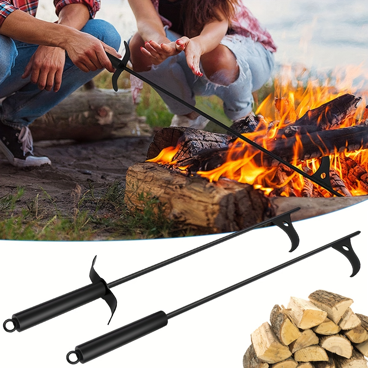 Stanbroil Tisonnier extra long de 101,6 cm pour foyer, camping, poêle à bois,  utilisation extérieure et intérieure – Outil robuste pour feu de camp avec  poignée résistante à la chaleur – Acier