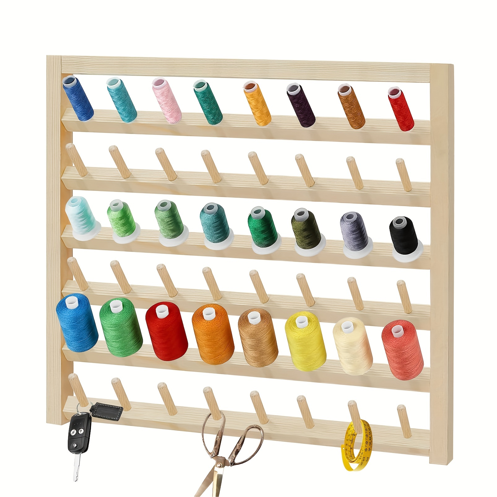 Wall Mounted 54-Spool Sewing Thread Rack Holder Wooden Organizer for  Embroidery
