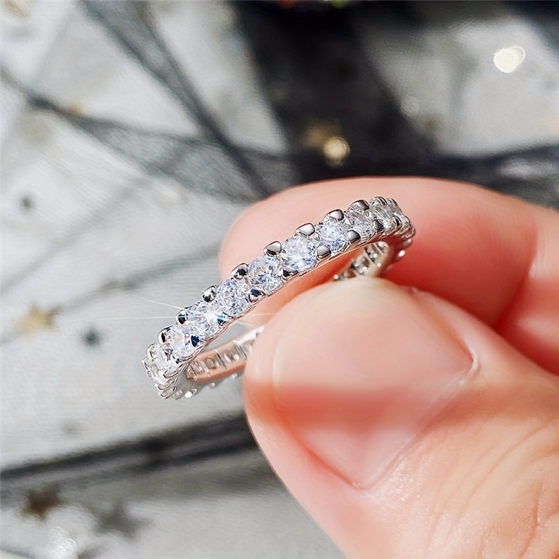 Classic Shining Ring, Silver Plated Zircon Band